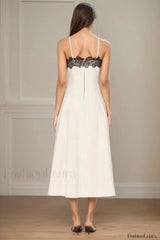 Lace Contrast Off Shoulder Strappy White Maxi Dress