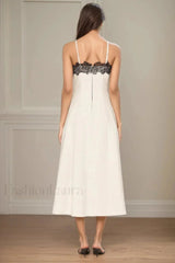 Lace Contrast Off Shoulder Strappy White Maxi Dress