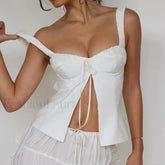 Lace Corset Strappy Crop Top WHITE / S