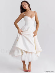 Lace Draped Off Shoulder Midi Dress White / S