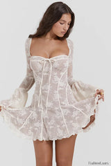 Lace Flared Sleeve Tube Top Backless Spice Girl Mini Dress