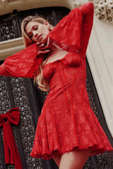 Lace Flared Sleeve Tube Top Backless Spice Girl Mini Dress