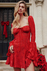 Lace Flared Sleeve Tube Top Backless Spice Girl Mini Dress Red / S