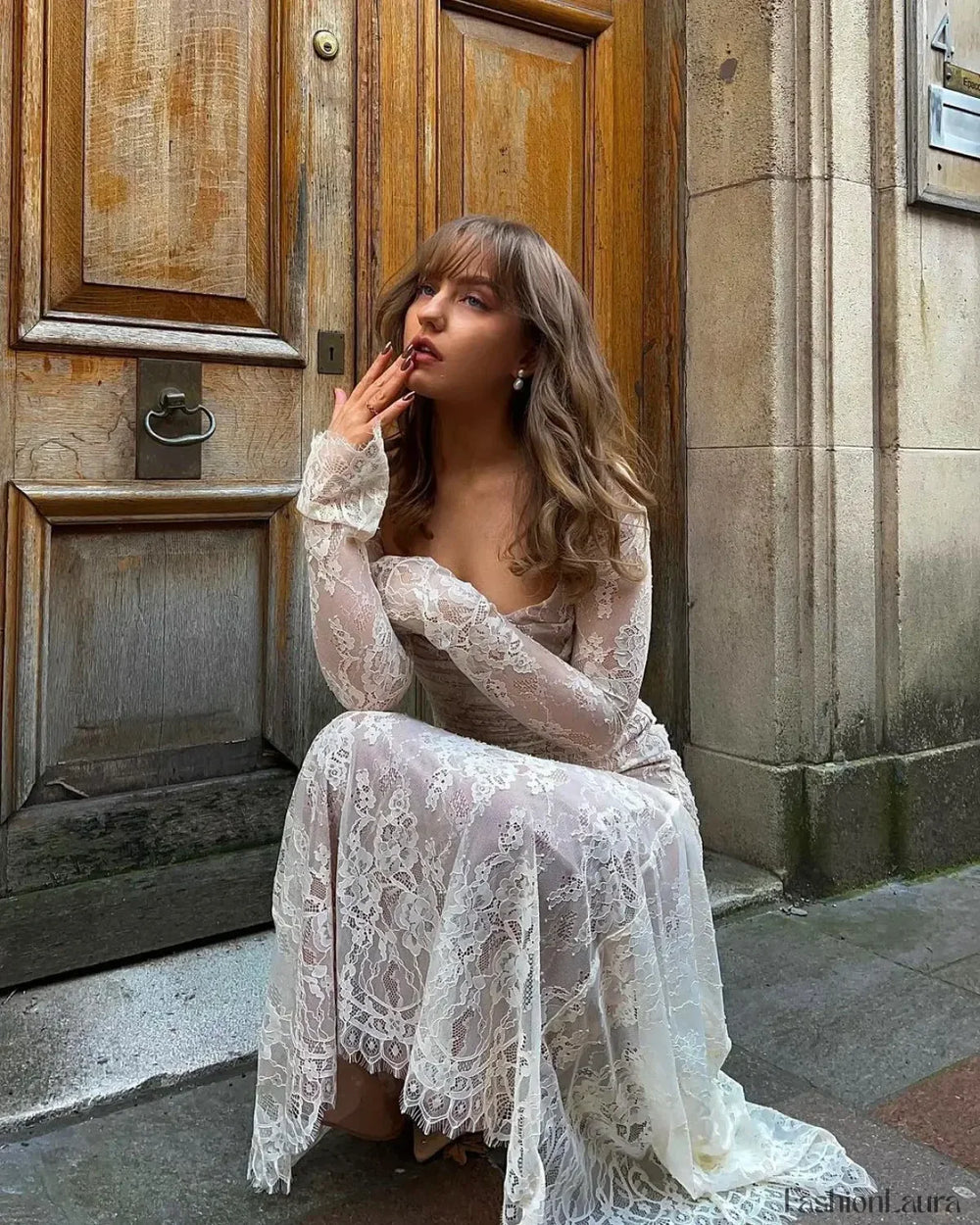 Lace Hollow Cape Maxi Dress