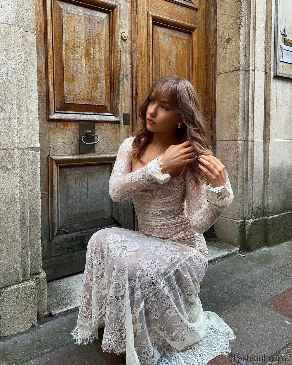 Lace Hollow Cape Maxi Dress