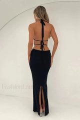 Lace Hollow Deep V Neck Strappy Maxi Dress