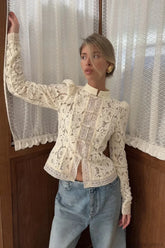 Lace Hollow See Through Cardigan Apricot / S