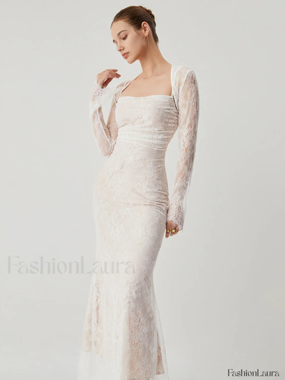 Lace Jacquard Floral Trendy Semi sheer Tied Maxi Dress Dresses