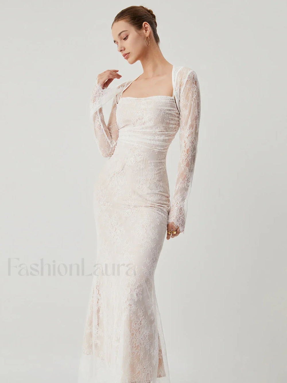 Lace Jacquard Floral Trendy Semi sheer Tied Maxi Dress Dresses