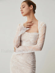 Lace Jacquard Floral Trendy Semi sheer Tied Maxi Dress White / XS Dresses