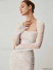 Lace Jacquard Floral Trendy Semi sheer Tied Maxi Dress White / XS Dresses