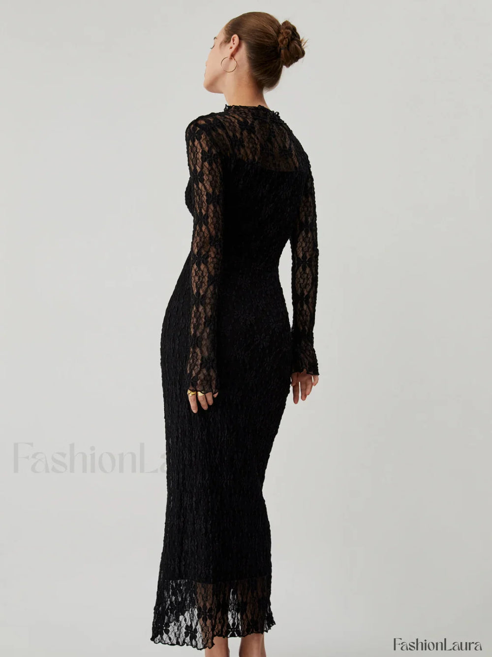 Lace Long Sleeve Trendy Mock Neck Maxi Dress Dresses