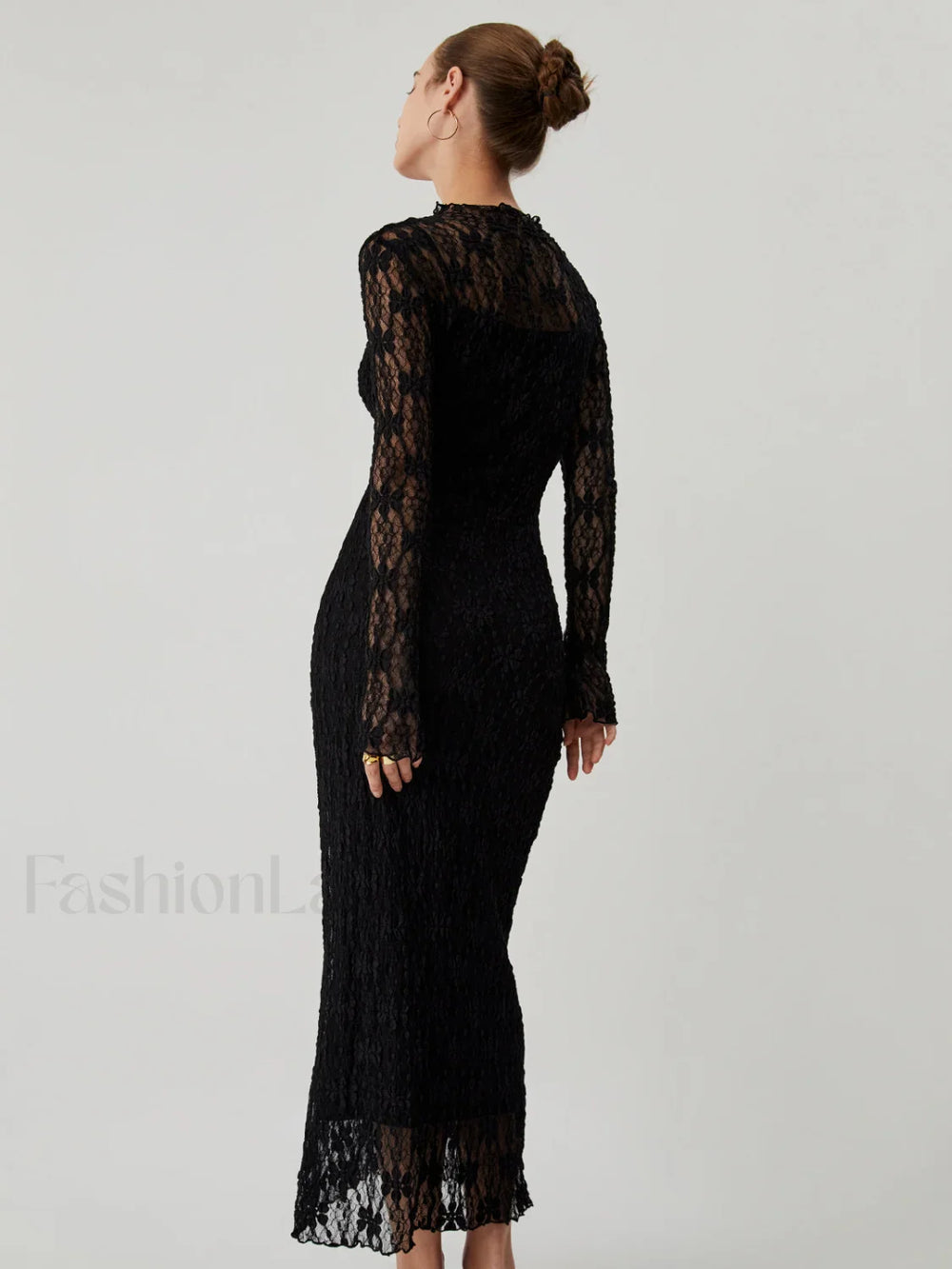 Lace Long Sleeve Trendy Mock Neck Maxi Dress Dresses