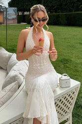 Lace Mesh Halter Backless Mermaid Maxi Dress