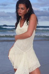 Lace Neck Halter Waist Slim Spice Girl Mini Dress