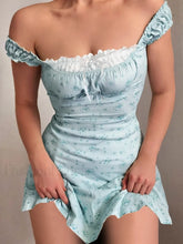 Lace Paneled Floral Mini Dress Blue / S Mini Dresses