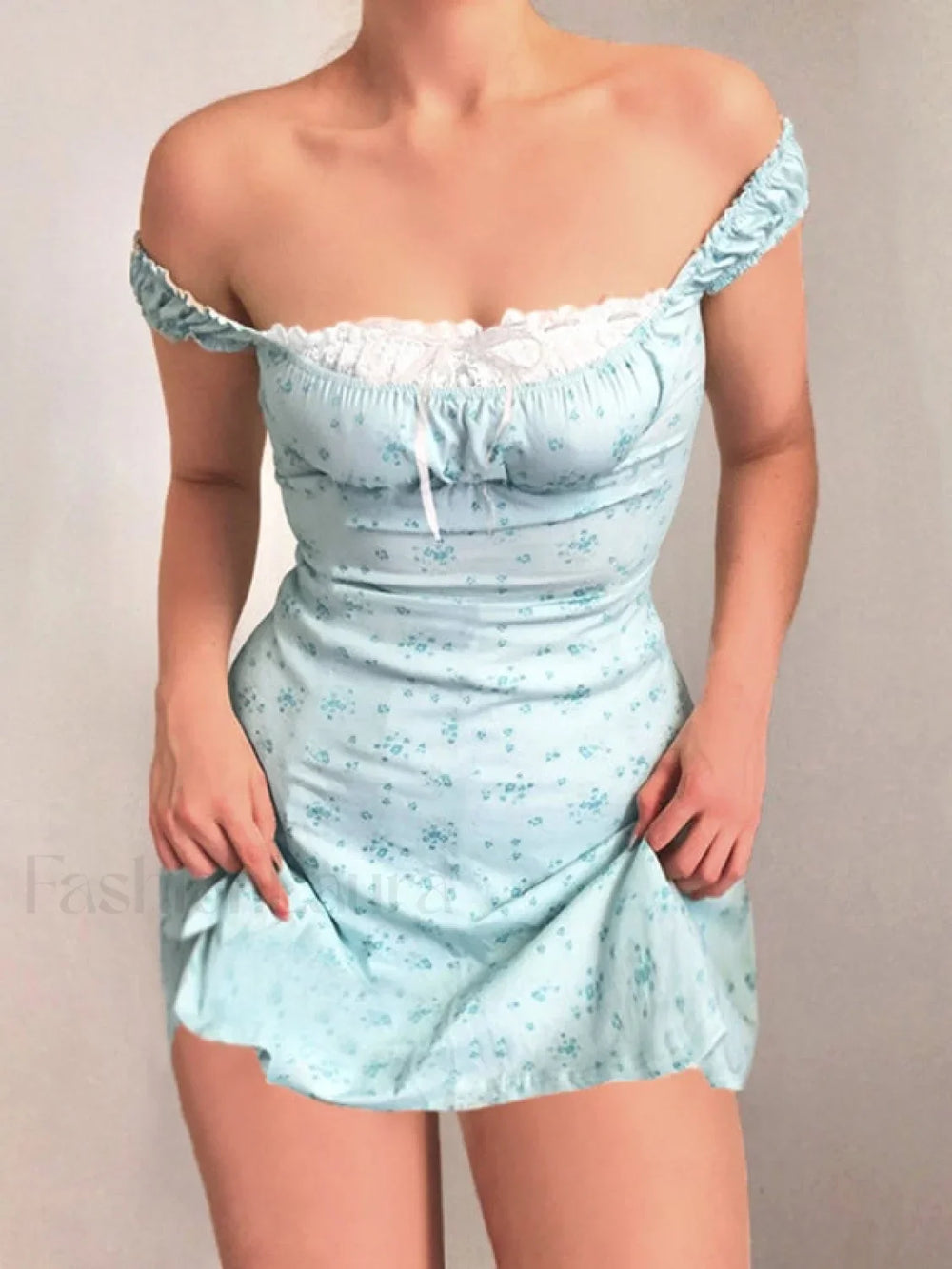 Lace Paneled Floral Mini Dress Mini Dresses