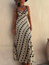 Lace Patchwork Deep V Boho Dress Khaki / S