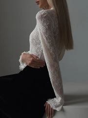 Lace Ruffle Cuff Trendy Long Sleeve Shirt T Shirts