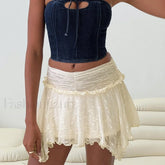 Lace Ruffle Pleated Mini Skirt