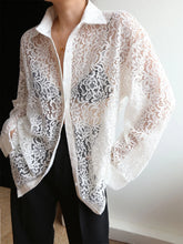 Lace Semi sheer Graceful Collared Shirt White / XS Shirts