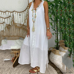 Lace Splice Sleeveless Boho Dress