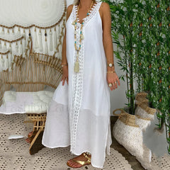 Lace Splice Sleeveless Boho Dress