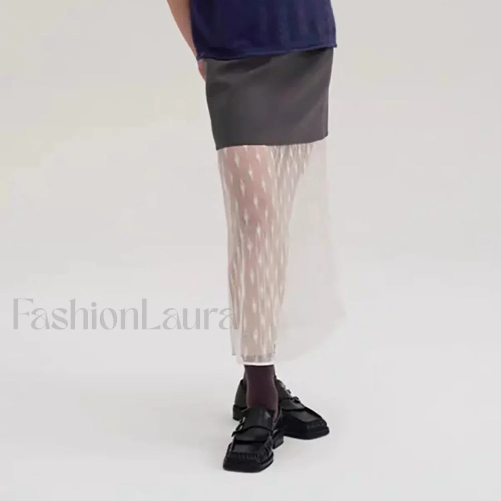 Lace Spliced Pleated Zipper Skirt