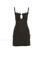 Lace Trim Split Open Back Mini Dress Mini Dresses