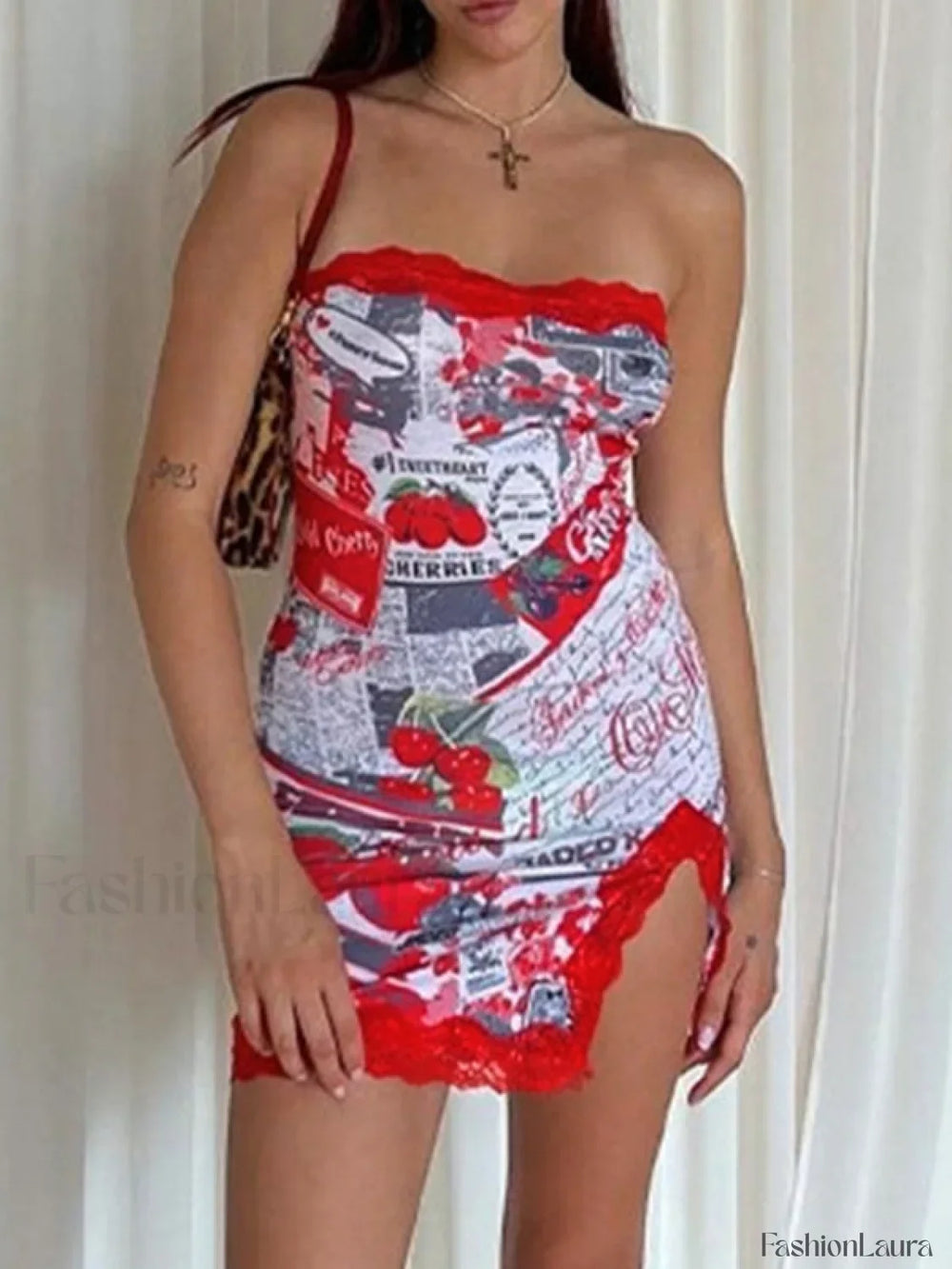 Lace Trim Split Strapless Bodycon Mini Dress Mini Dresses