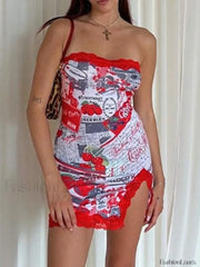 Lace Trim Split Strapless Bodycon Mini Dress Mini Dresses