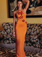 Lace up 3D Appliques Maxi Dress Orange / XS