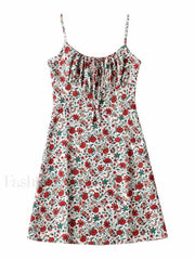 Lace Up Floral Slip Mini Dress White / S Mini Dresses