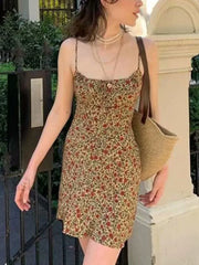 Lace Up Floral Slip Mini Dress Yellow / S Mini Dresses