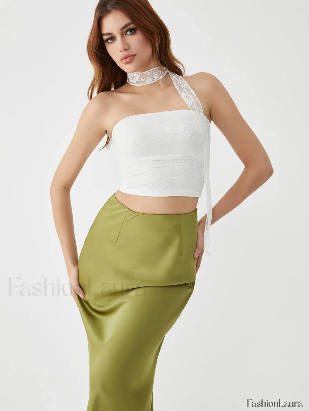 Lace Up Graceful Sheer Tube Top Tank Tops & Camis