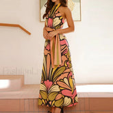Lace Up Halter Floral Dress