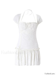 Lace Up Ruffle Halter Mini Dress Mini Dresses