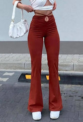 Lace Up Stretch Flare Leg Pants Red / S Pants