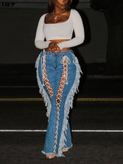 Lace Up Tassel Jeans Jeans