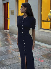 Lapel Knitted High Waist Slim Fit Work Dress