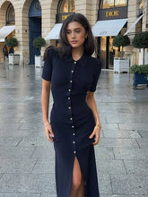 Lapel Knitted High Waist Slim Fit Work Dress