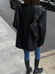 Lapel Pockets Leather Blazer Blazers