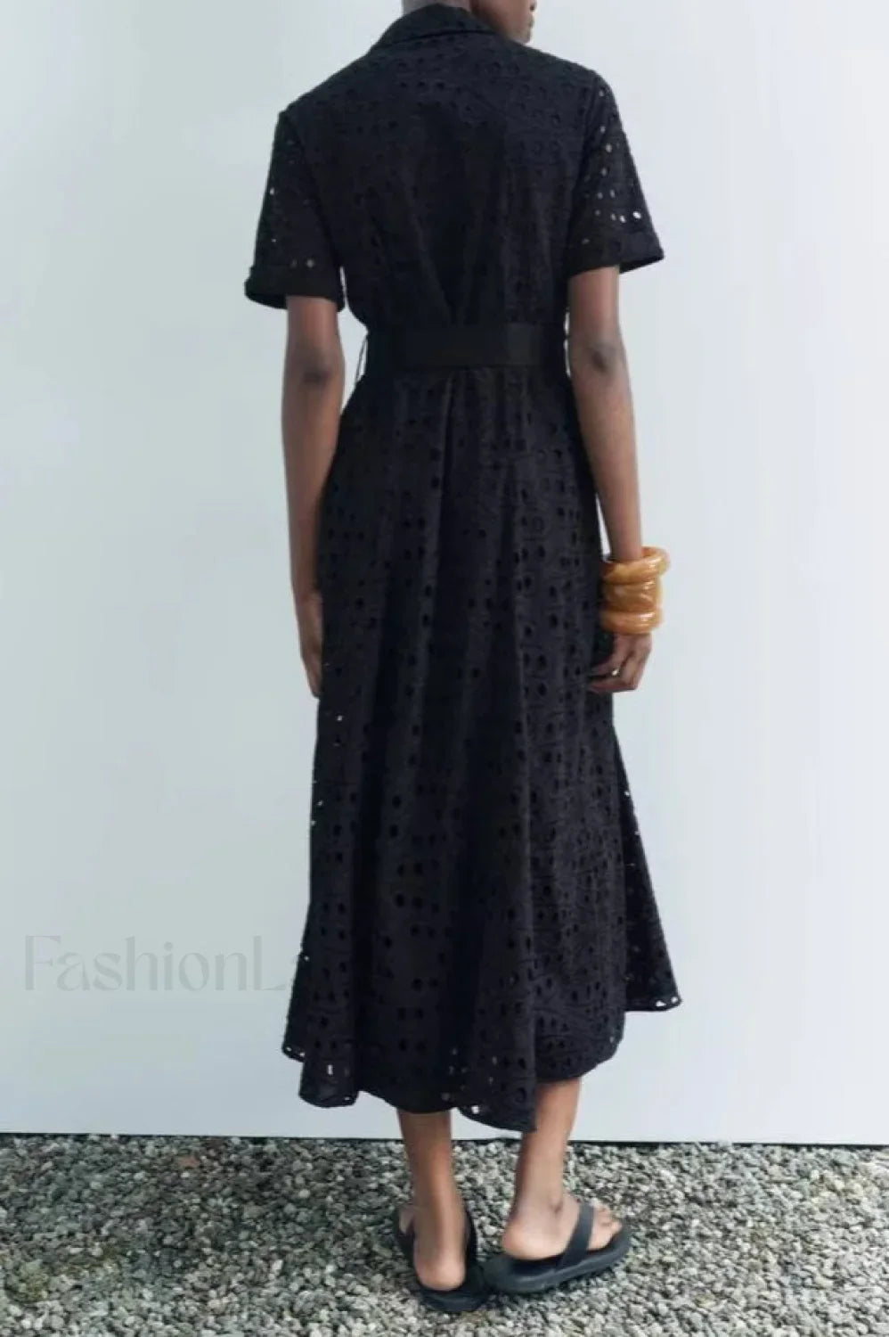 Lapel Waist Cinched Hollow A Line Work Dress