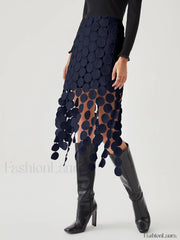 Laser Cut Multi Trendy Circle Double Layered Skirt Navy / XS Skirts