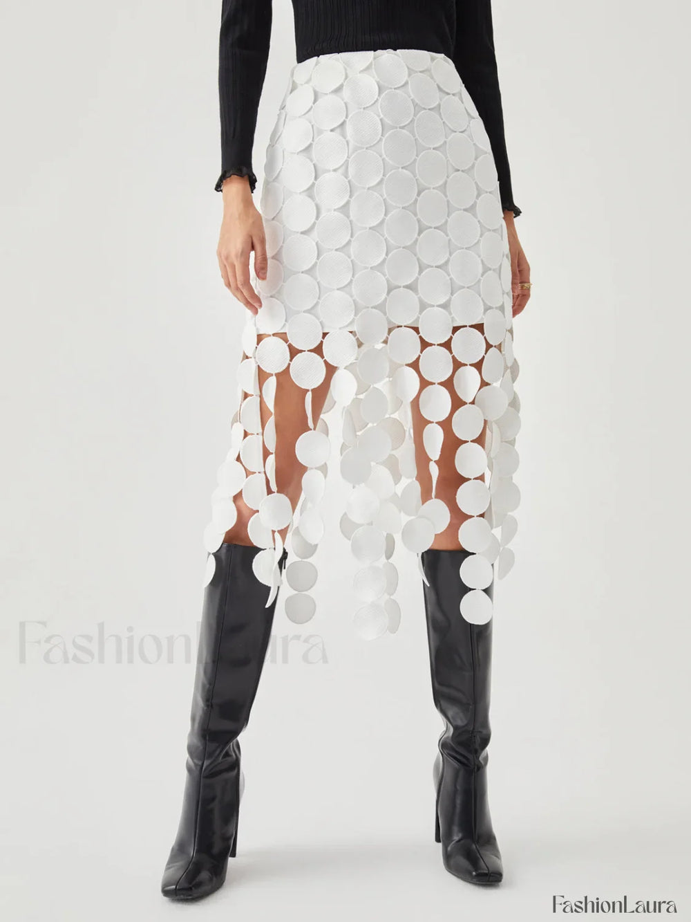Laser Cut Multi Trendy Circle Double Layered Skirt Skirts