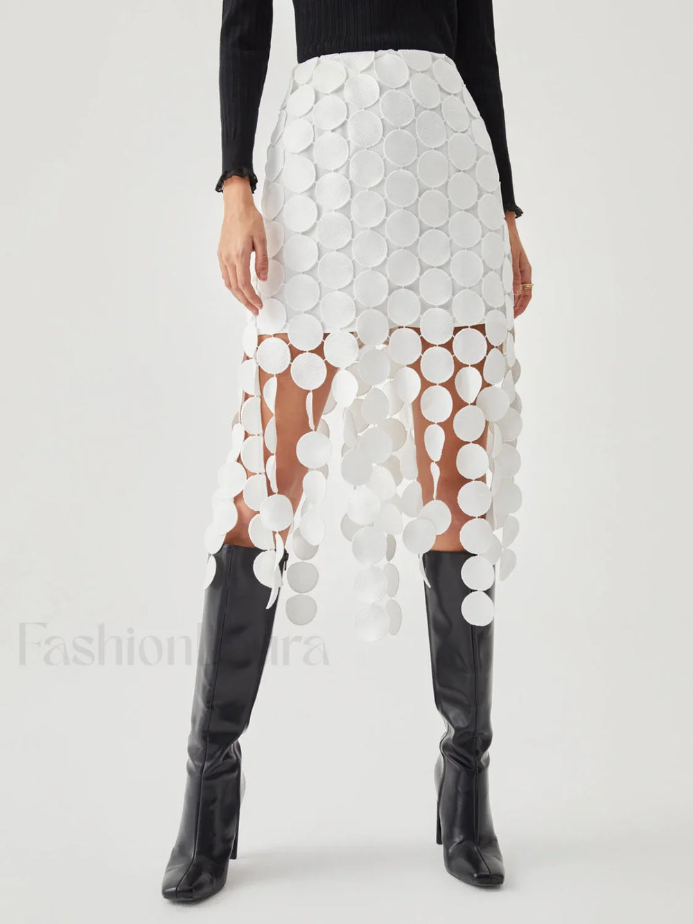 Laser Cut Multi Trendy Circle Double Layered Skirt Skirts