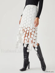 Laser Cut Multi Trendy Circle Double Layered Skirt White / XS Skirts