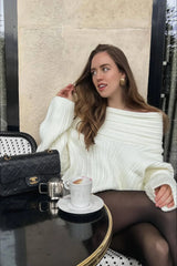 Lazy Chic Off-Shoulder Knit Sweater White / S