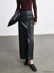 Leather Slit Graceful Maxi Skirt Skirts