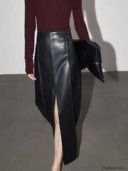 Leather Slit Graceful Maxi Skirt Skirts
